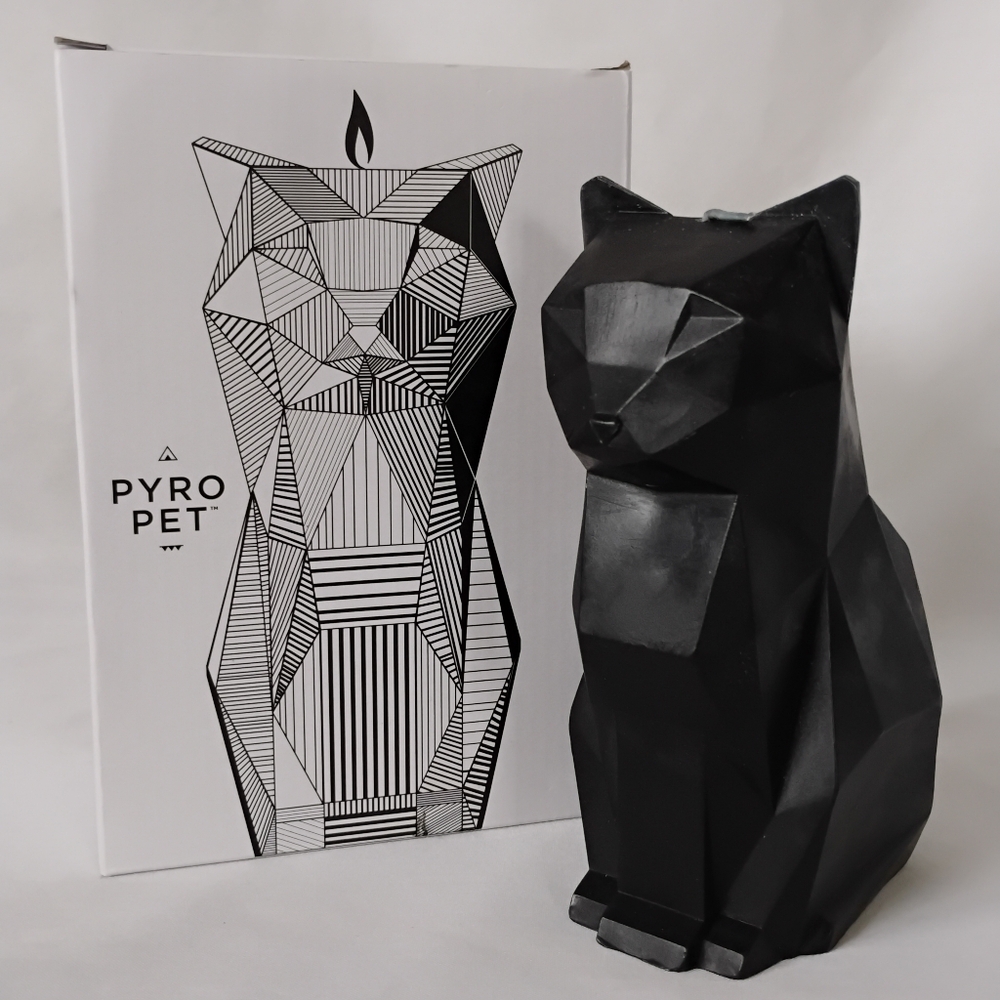 PyroPet Kisa Geometric Unscented Black Cat Candle with Metal Skeleton Halloween
